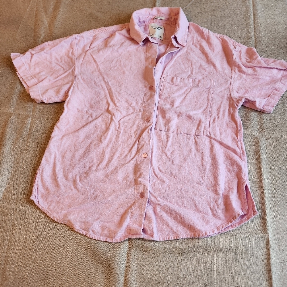 A&F Oversized Light Pink Button-Up Shirt Sz Small